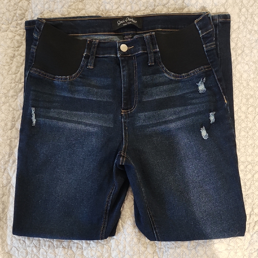 NWOT Maternity Dark Blue Distressed Denim Jeans